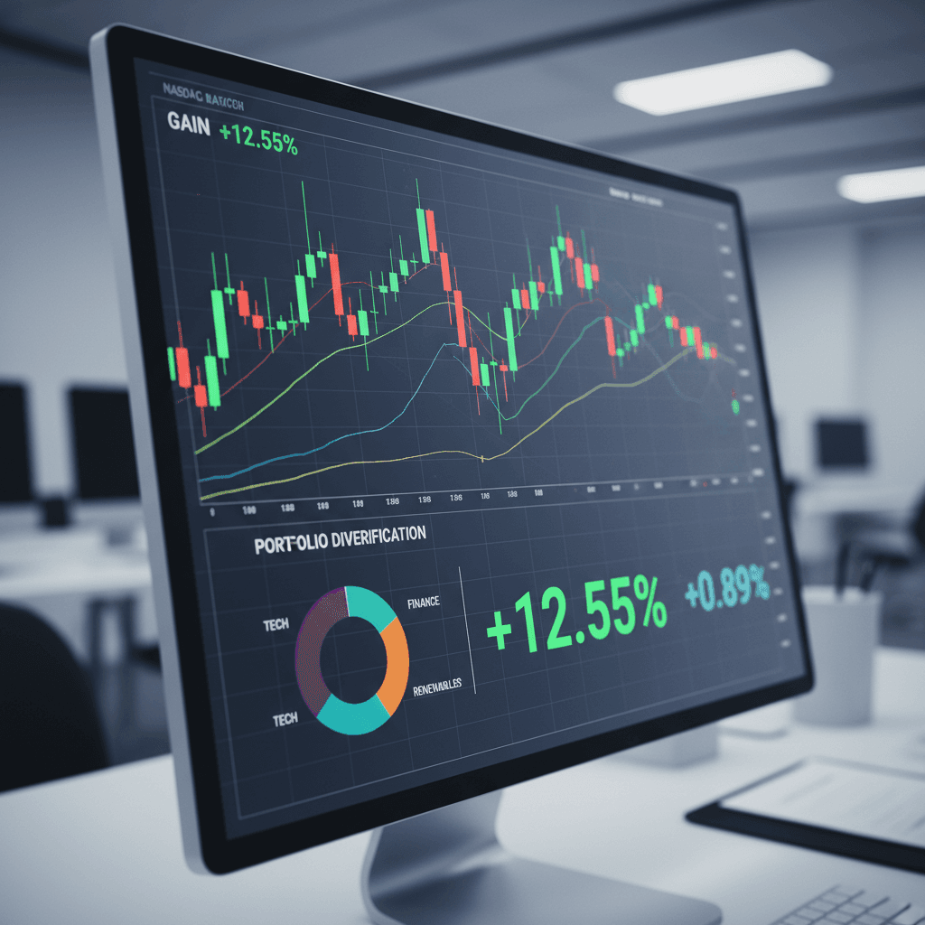 Modern financial dashboard displaying stock market charts and trading data